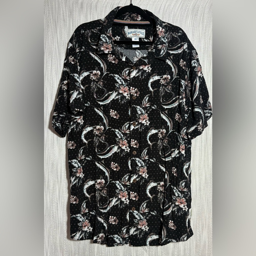 Margaritaville Black and Pink Floral Men's Shirt
